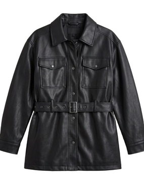 Rebecca Minkoff Black Faux Leather Belted Jacket Trench Coat Large